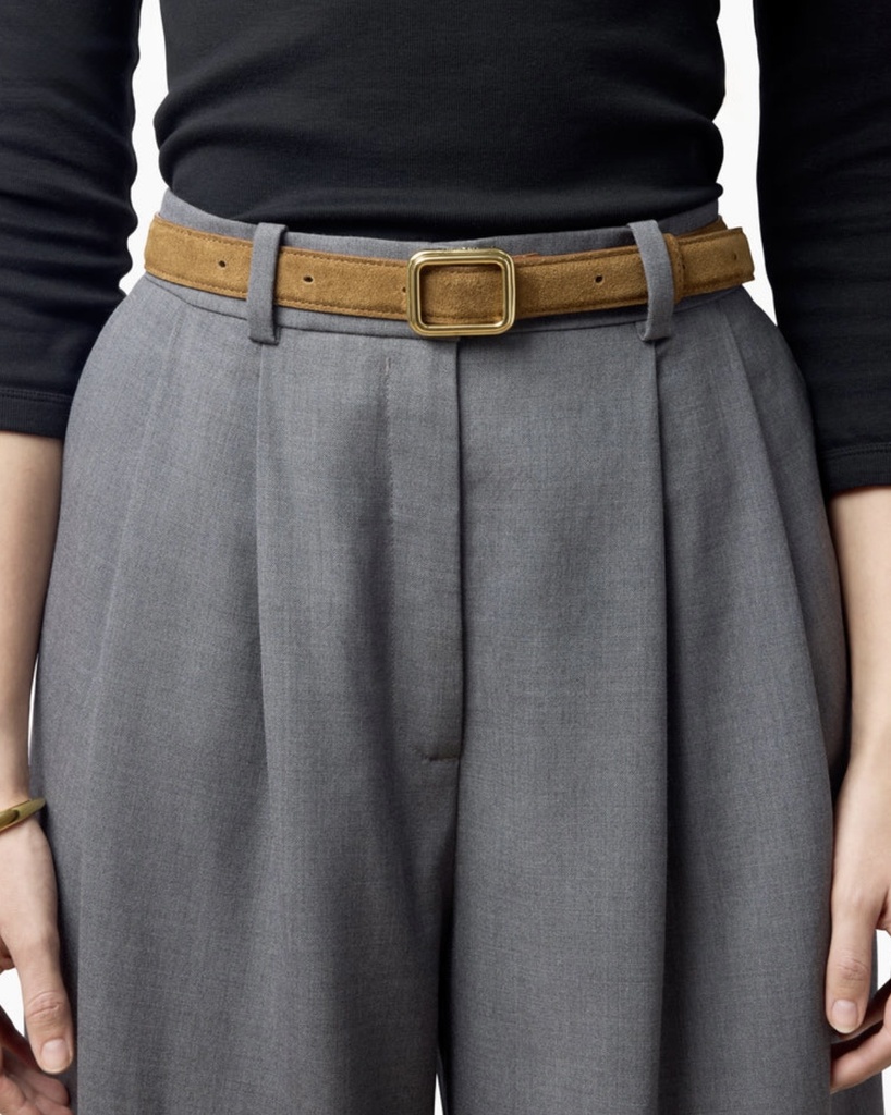 The Georgia Wide Belt Gold Maple Brown Suede