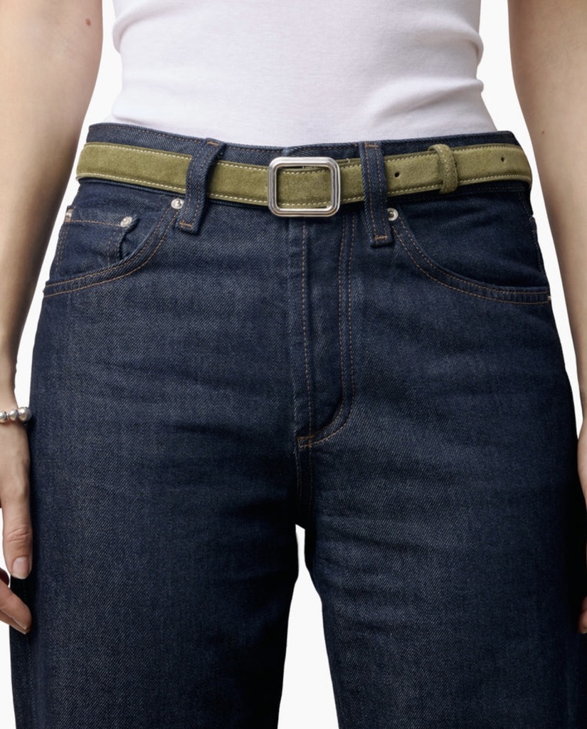The Georgia Wide Belt Silver Moss Green Suede