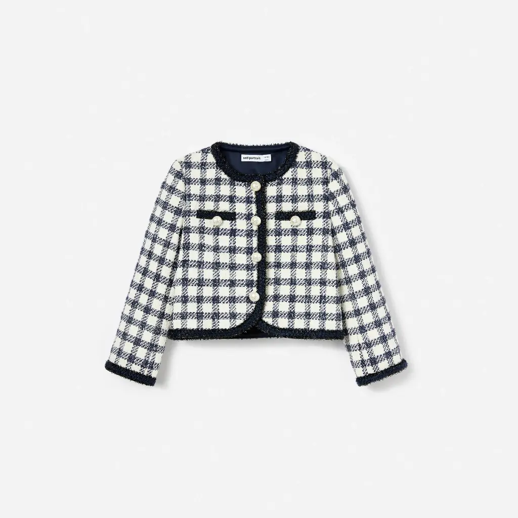 Navy Check Boucle Jacket 