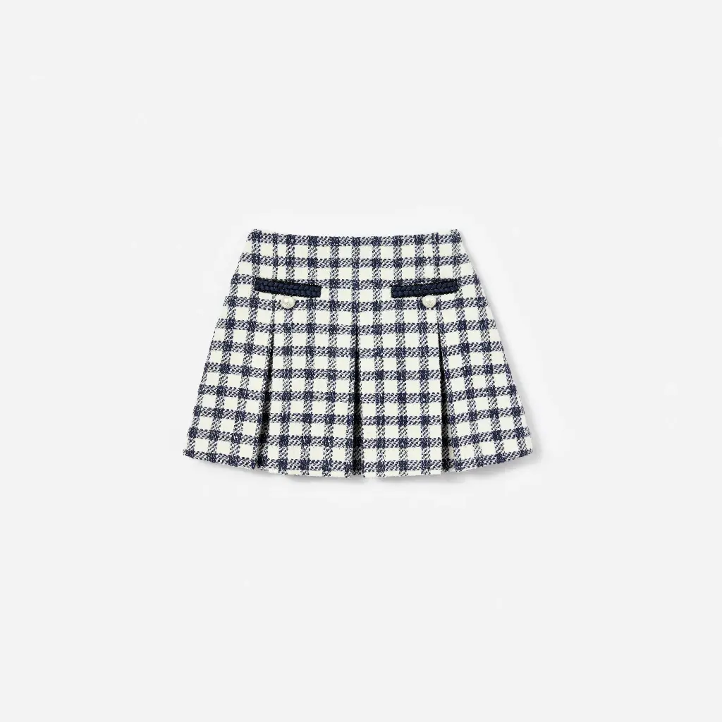 Navy Check Boucle Skirt 