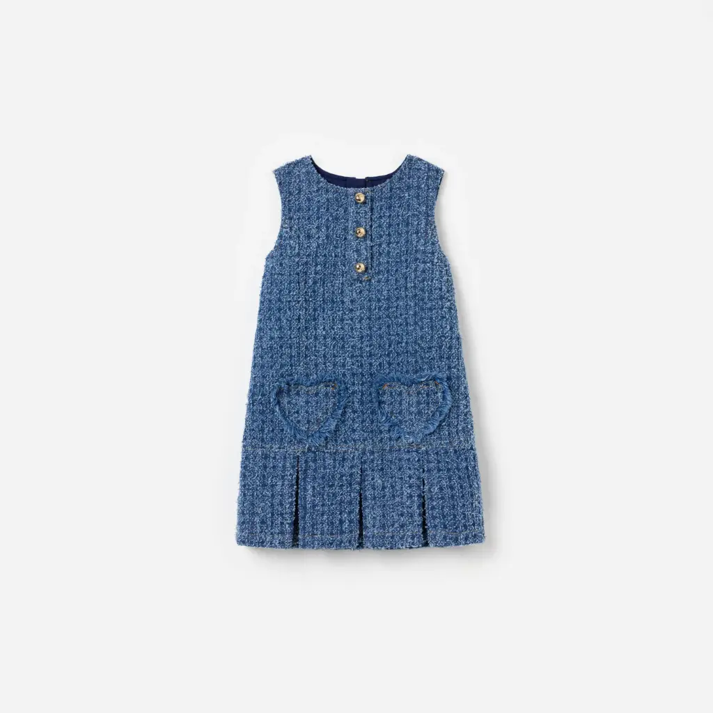 Textured Denim Heart Trim Dress