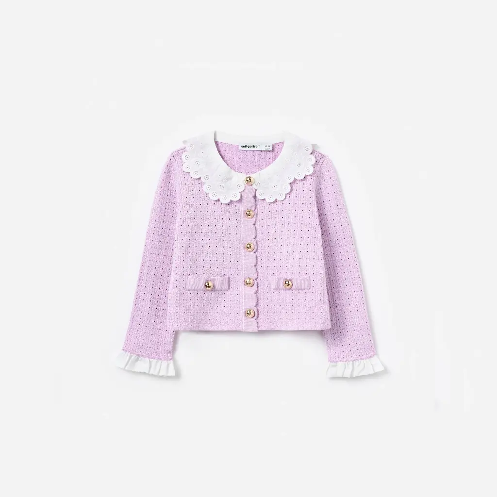 Pink Pointelle Ribbed Knit Cardigan