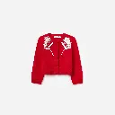 Red Flower Trim Cardigan