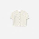 Cream Short Sleeve Flower Cardigan