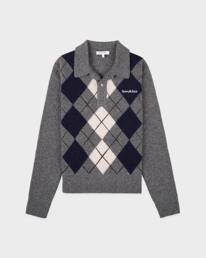 Serif Logo Argyle Cashmere Polo