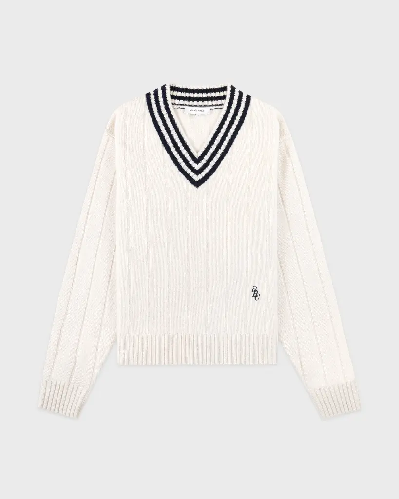 SCR Cricket Cashmere Sweater Cream and Blue