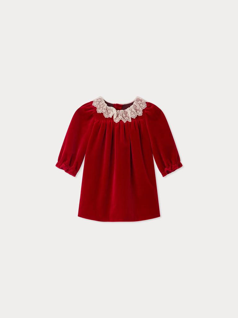 Robe Jaylisa à col dentelle en velours de coton biologique
