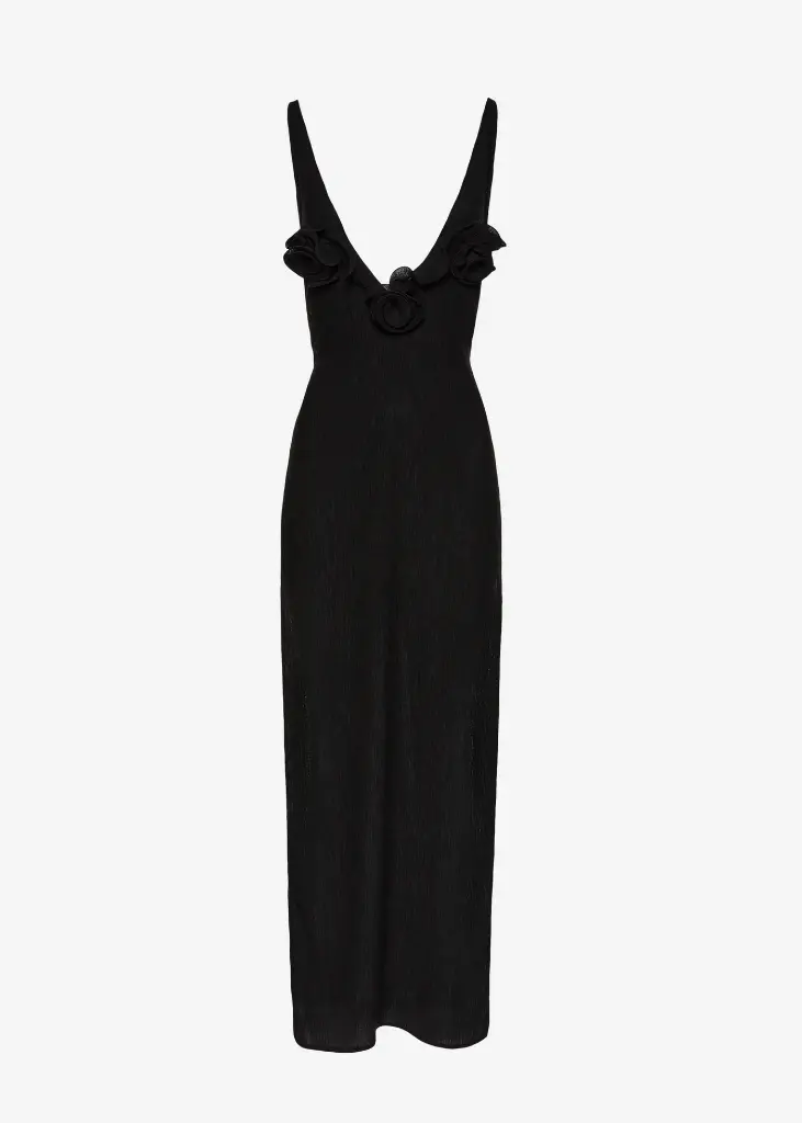 Crepe high leg maxi dress in black 