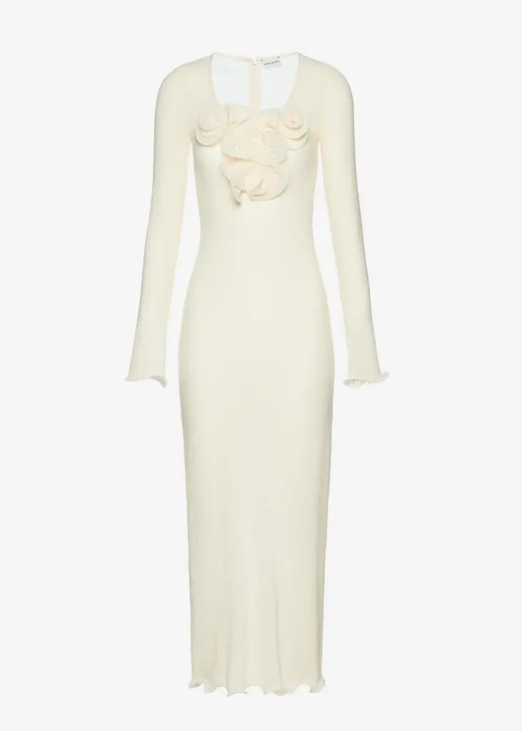 Long sleeve crepe beach maxi dress in cream