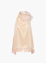 Silk open-back lace-trim blouse in peach