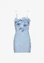 Mini crepe beach dress with floral neckline in light blue