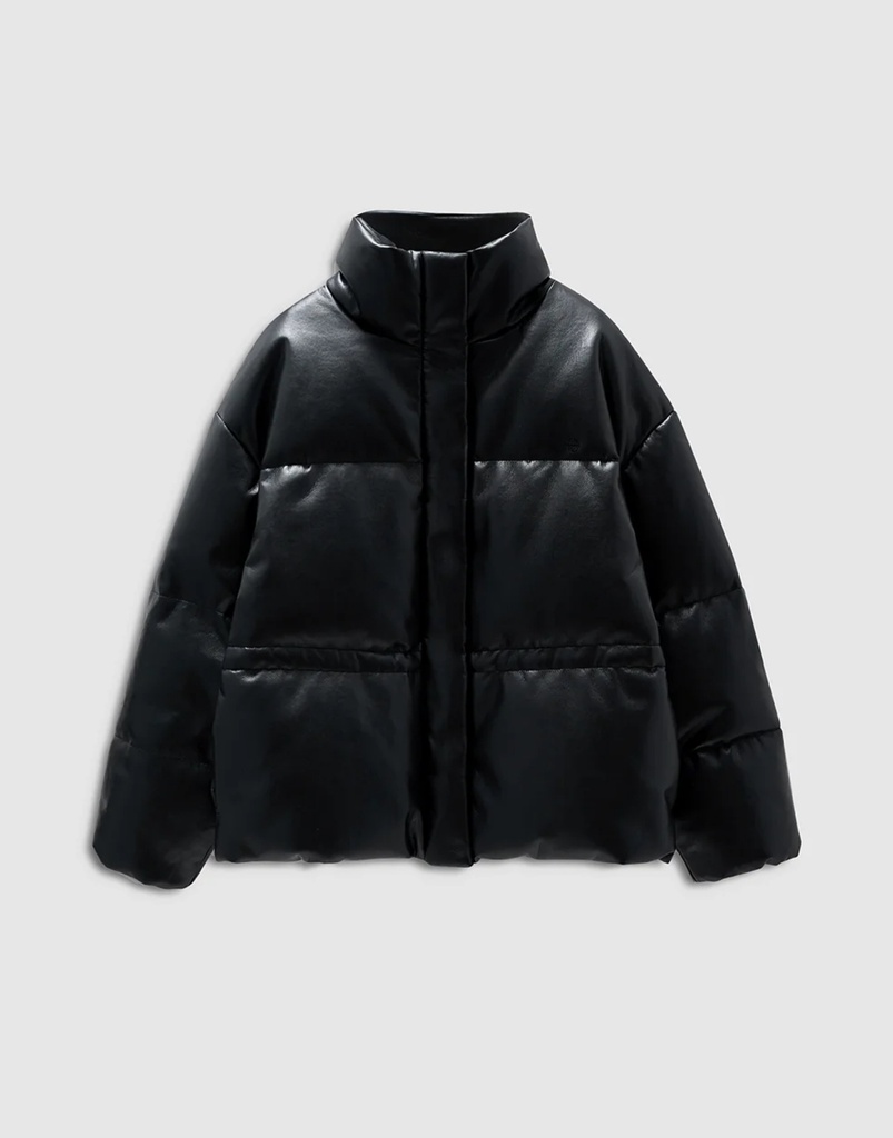 Oslo Puffer - Black Recycled Leather