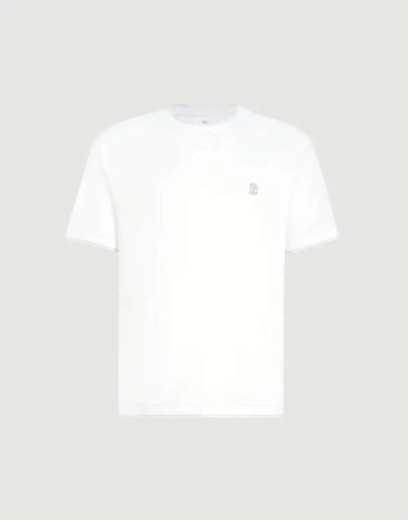 Cotton Jersey Crew Neck T-Shirt With Logo And Faux-Layering