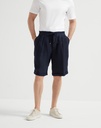 Garment-Dyed Bermuda Shorts In Linen Gabardine With Drawstring And Pleat