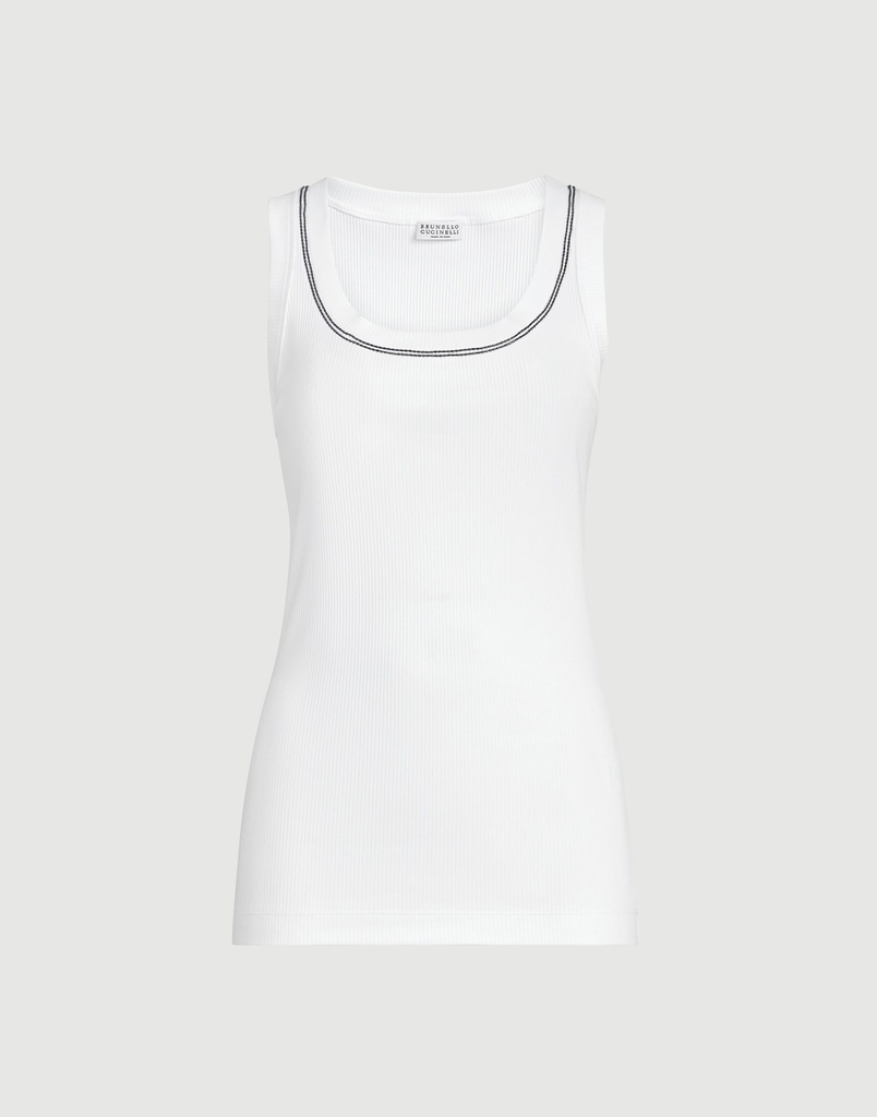 Stretch Cotton Ribbed Jersey Top With Shiny Trim