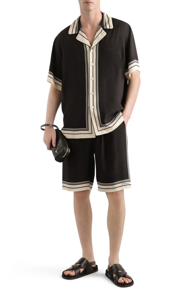 Logo And Stripe Print Vanity Silk Bermuda Shorts