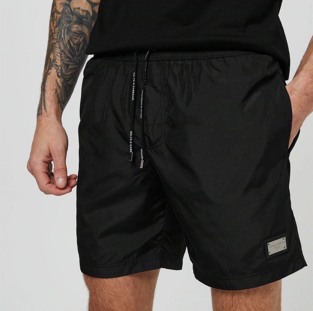 Mid Length Swim Trunks With Logo Tag