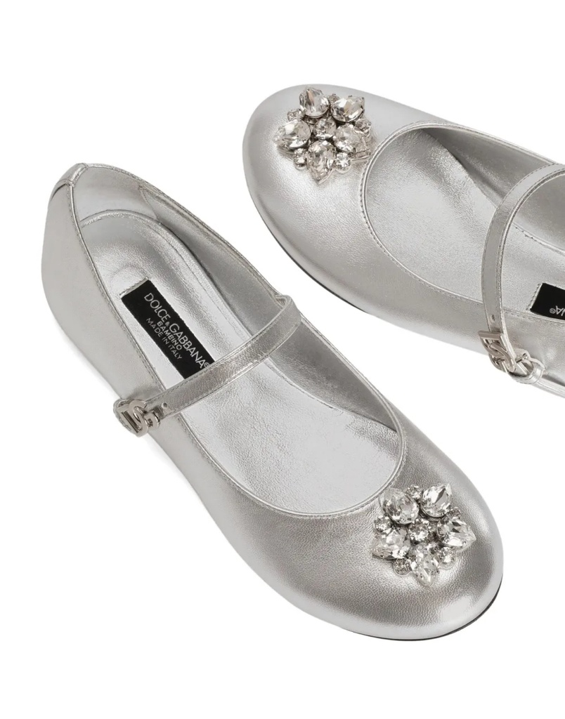 Nappa Leather Ballet Flats With Brooches