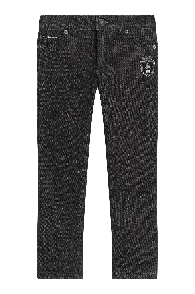 5 Pocket Denim Trousers With Embroidery