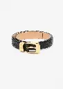 Square buckle leather belt in black and gold