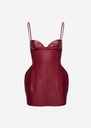 Floral detailing leather mini dress in cherry red