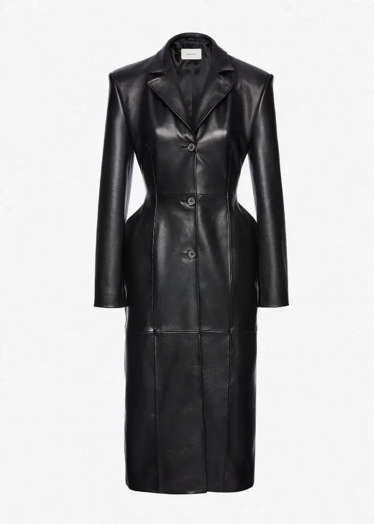 Tailored leather coat in black