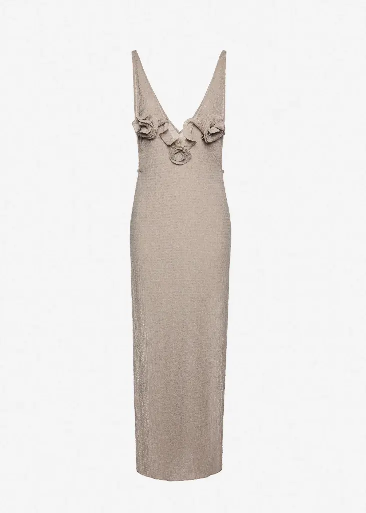 Crepe High Leg Maxi Dress In Cream