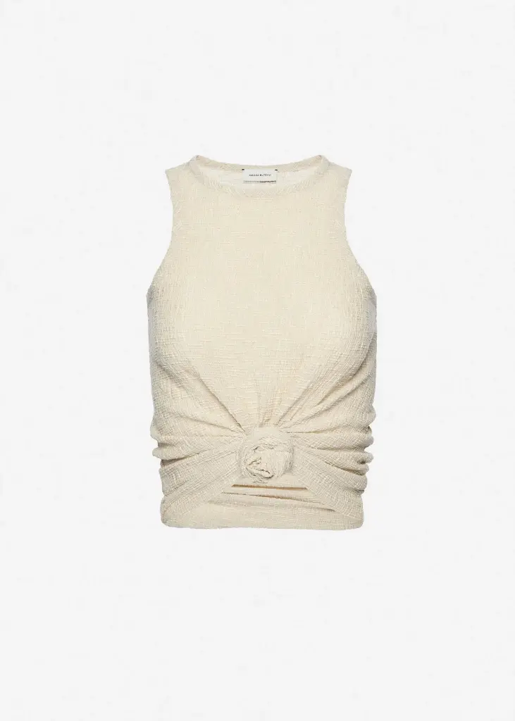 Crepe Knotted Tank Top In Beige