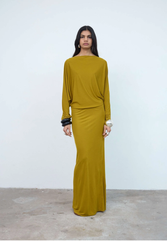Devana Maxi Dress In Gold Viscose