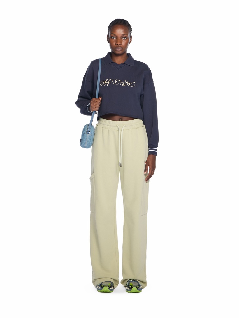 Embroidered Script Logo Crop Polo Sweater