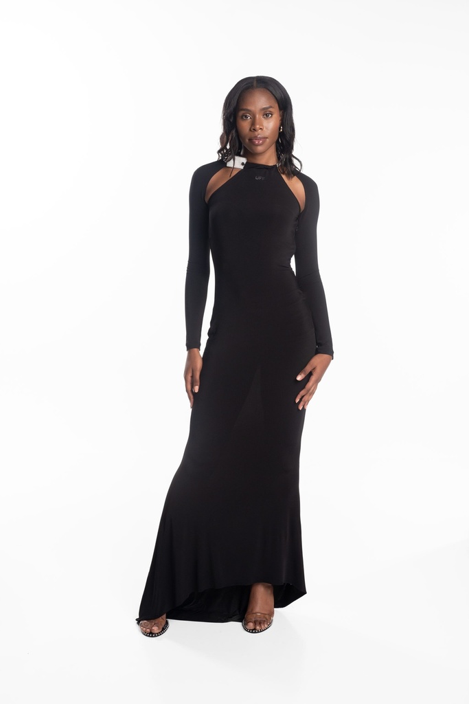 Second Skin Crystal Tie Long Dress Black
