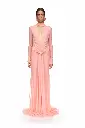 Lace Flower Plunge Gown In Peach