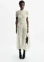 Ruched Muslin Midi Dress In Cream
