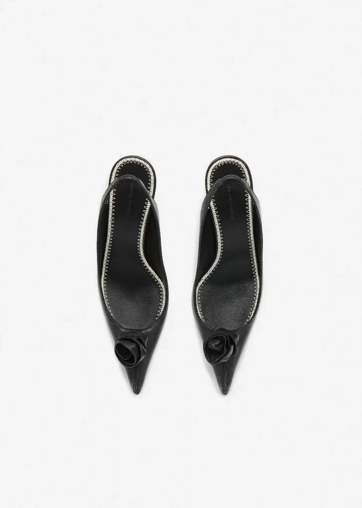Rose Slingback Pumps In Black Leather
