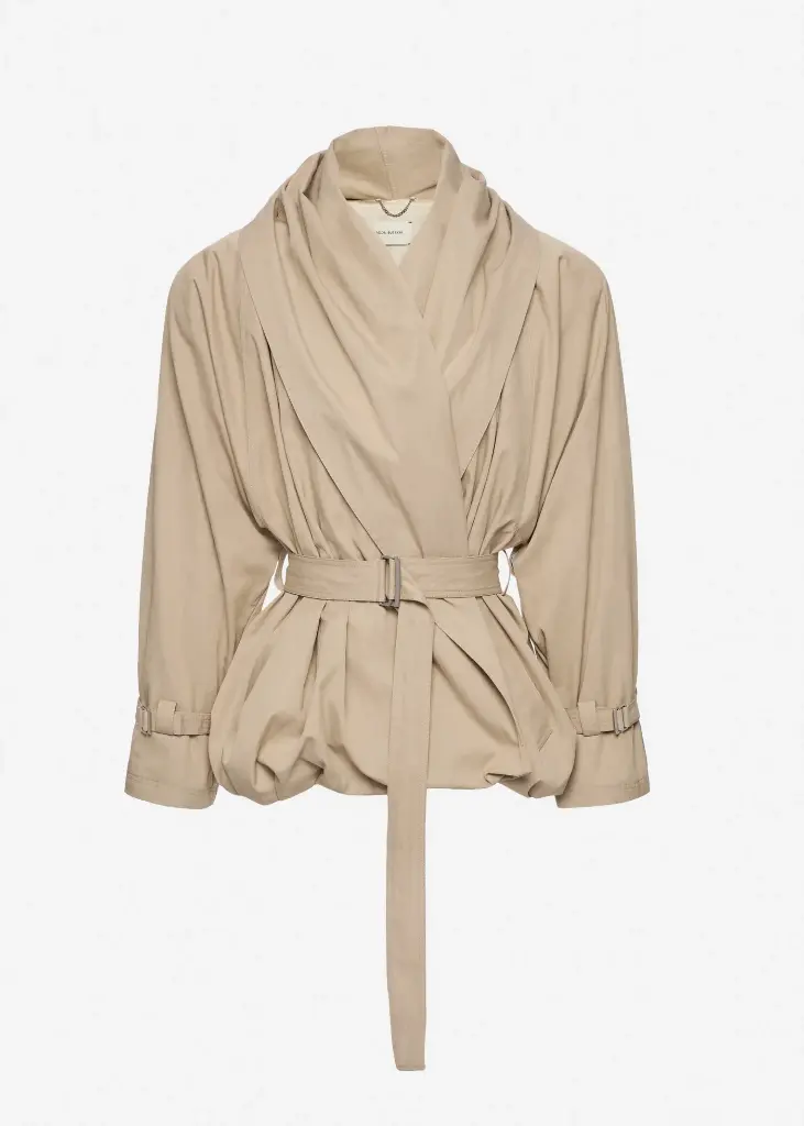 Draped Collar Cotton Jacket In Beige