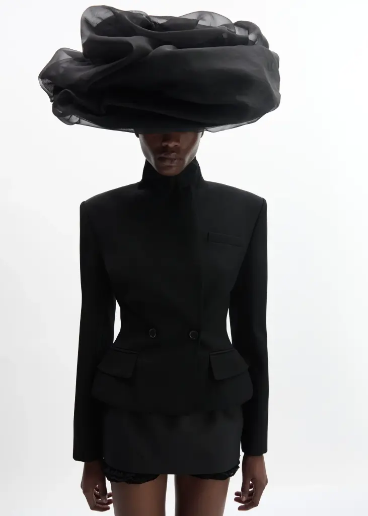 Tailored Wool Peplum Blazer In Black