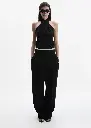 Lace Detail Wool Tapered Trousers In Black