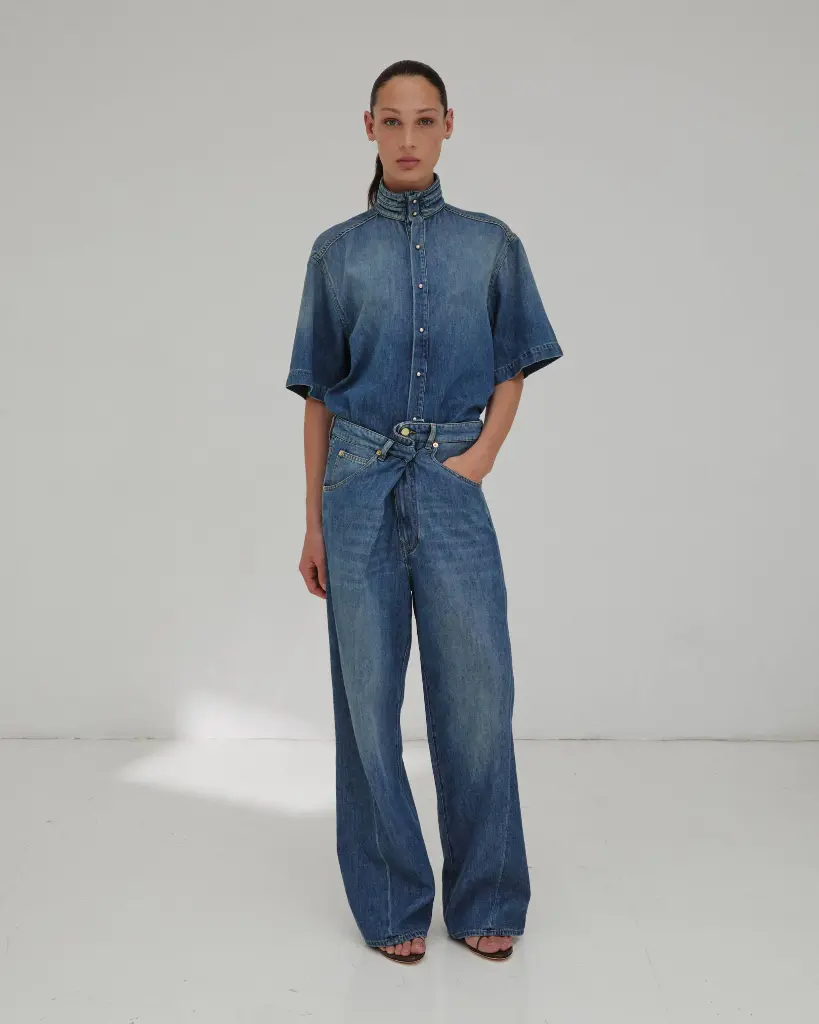 Ines- Fold Over Tencel Denim Slate Vintage