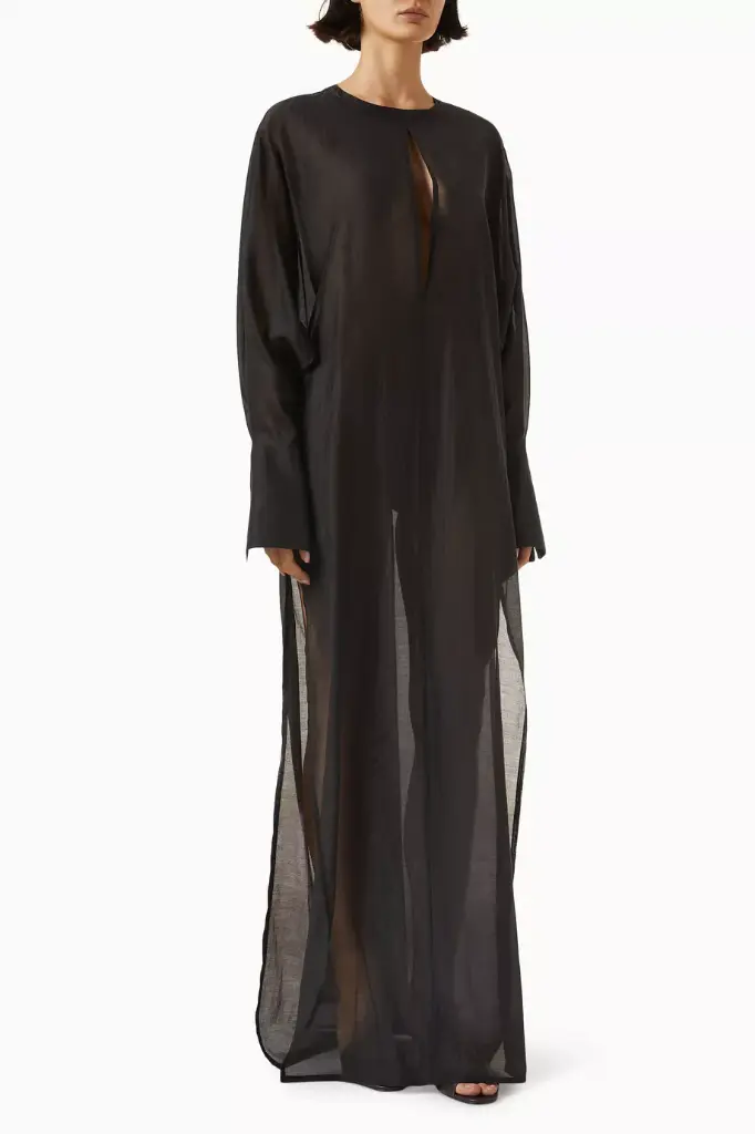 Marine- Keyhole Neckline Voile Long Dress Black