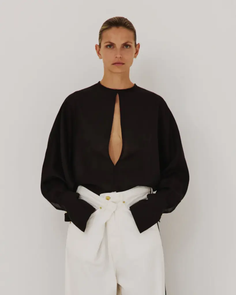 Marine- Keyhole Neckline Voile Shirt 