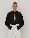 Marine- Keyhole Neckline Voile Shirt 