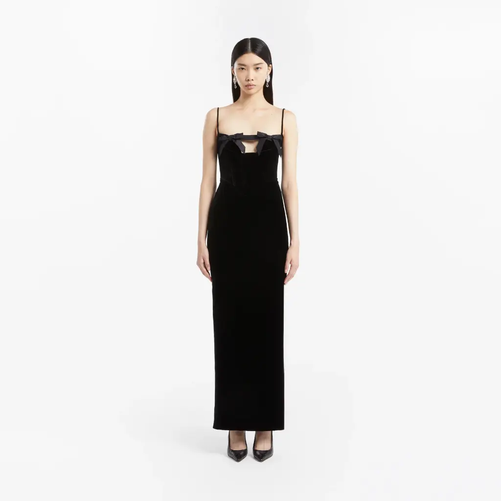 Velvet Evening Dress with Bows