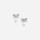 Crystal Bow Pearl Droplet Earrings