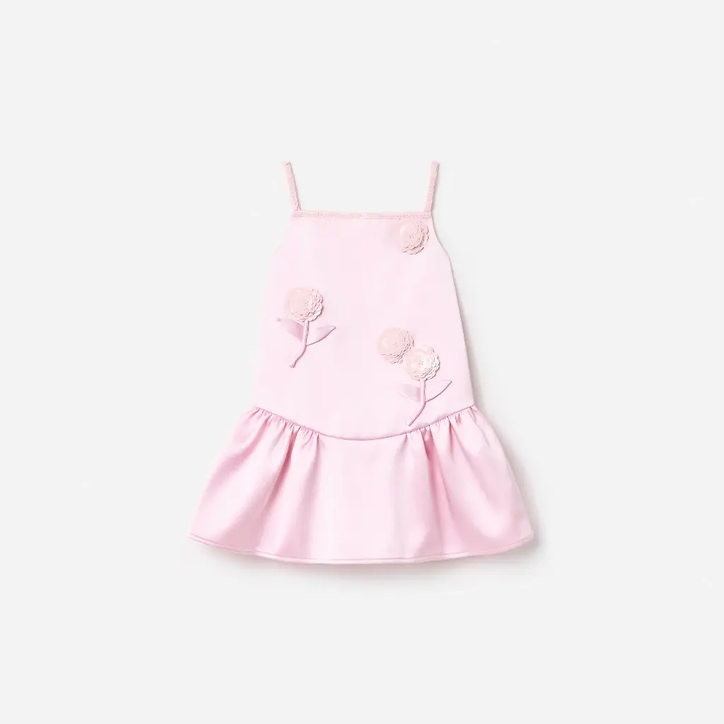 Pink Crepe Sequin Flower Dress