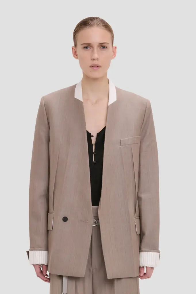 Collarless Jacket In Limestone