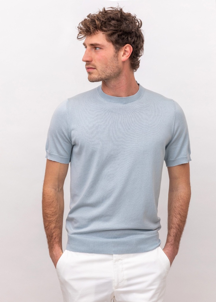Short Crew-Neck Sweater In Silk And Cotton