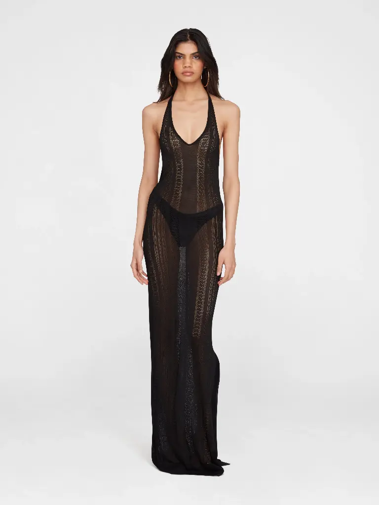 Guayabera Black Knit Long Dress