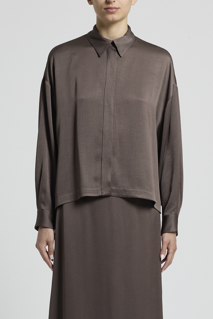 Woman Shirt Flowy Pounded Viscose Blend Satin Brown 