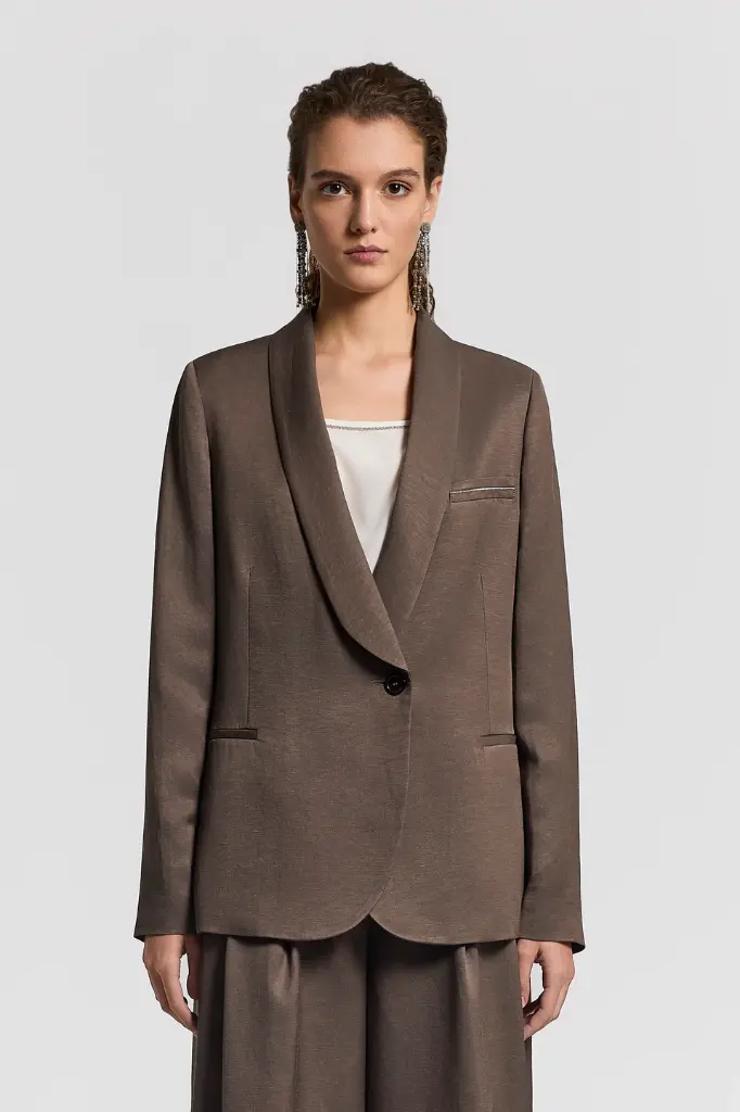 Single-breasted blazer in flowing viscose and linen twill