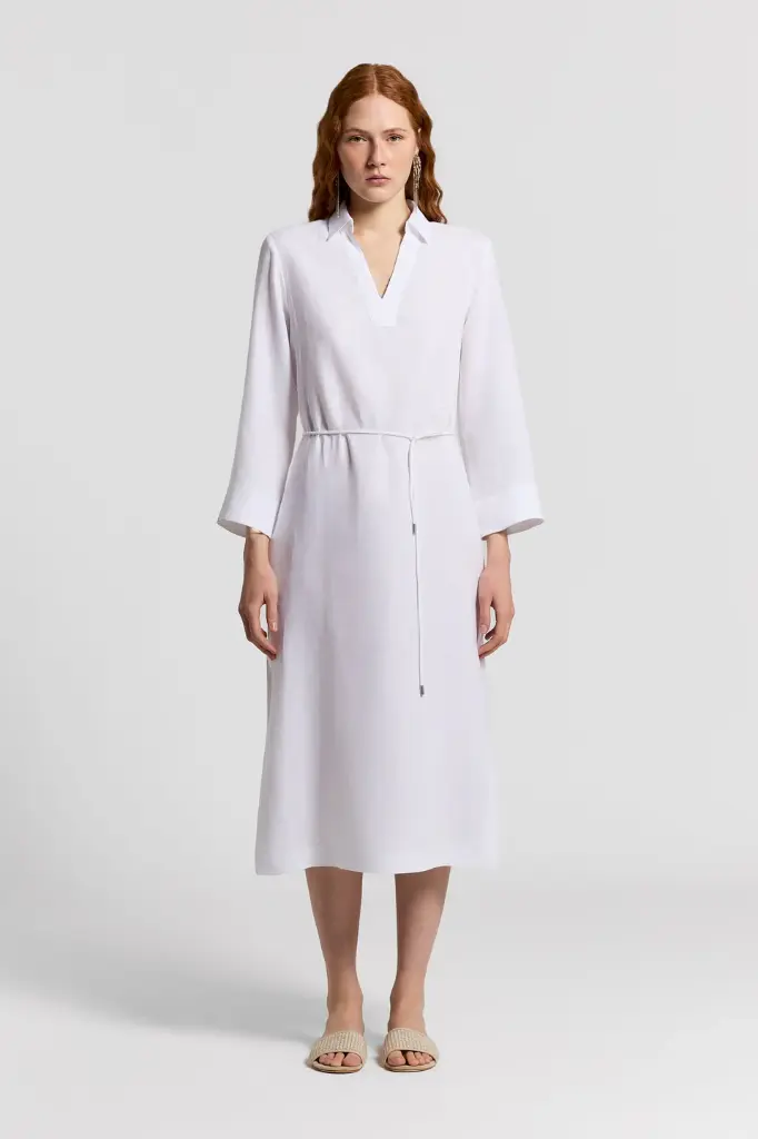 Pure Linen Canvas Midi Dress